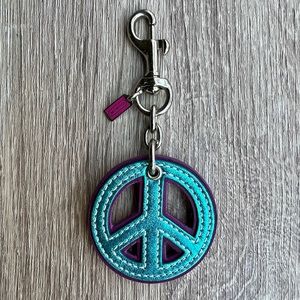 Coach Leather Pink & Blue Peace Sign Charm Keyfob